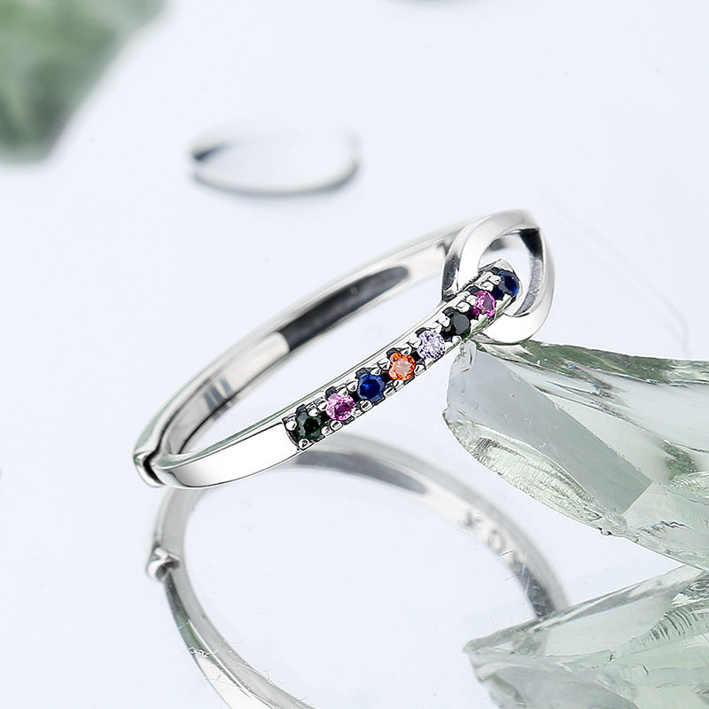 ✨Bague en argent 925 ajustable – Design cœur irrégulier & pierres multicolores ✨
