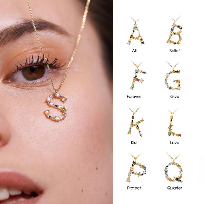 ✨ Collier Lettre Initiale Femme – Argent 925 Plaqué Or avec Cristaux Colorés