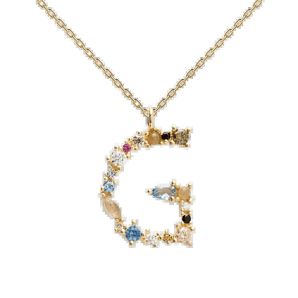✨ Collier Lettre Initiale Femme – Argent 925 Plaqué Or avec Cristaux Colorés