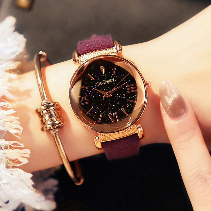 ✨Montre Femme Élégante Quartz – Cadran Étoilé Noir & Or Rose✨