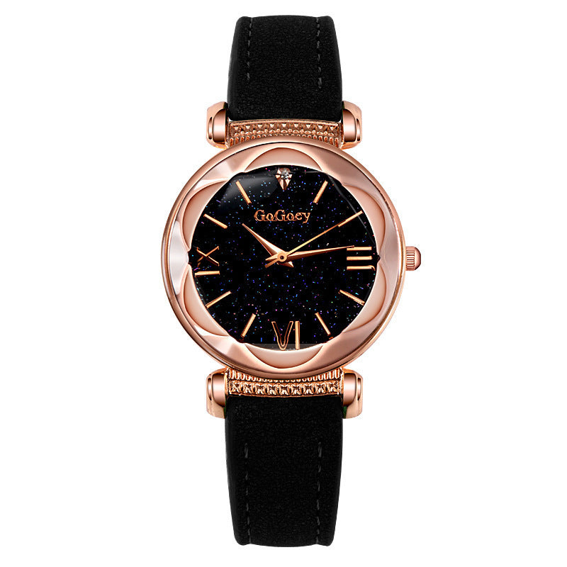 ✨Montre Femme Élégante Quartz – Cadran Étoilé Noir & Or Rose✨