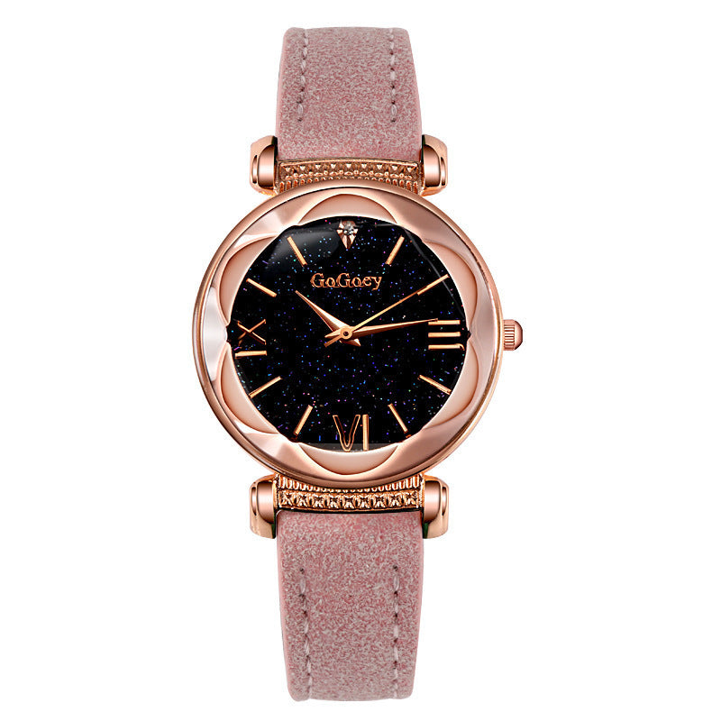 ✨Montre Femme Élégante Quartz – Cadran Étoilé Noir & Or Rose✨