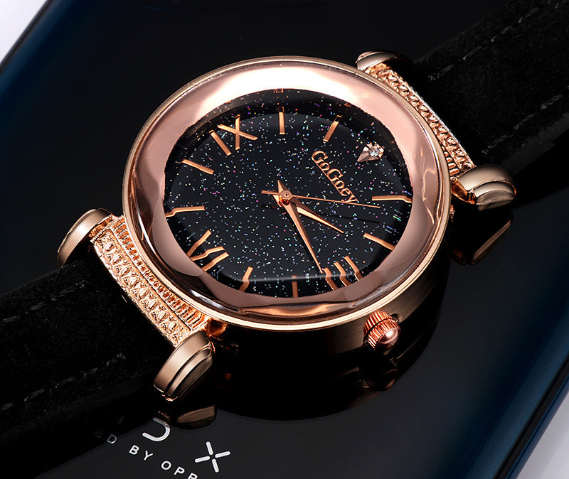✨Montre Femme Élégante Quartz – Cadran Étoilé Noir & Or Rose✨