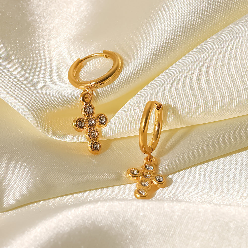 ✨Boucles d’Oreilles Croix Pendantes en Acier Inoxydable 18K Or – Style Minimaliste & Tendance✨