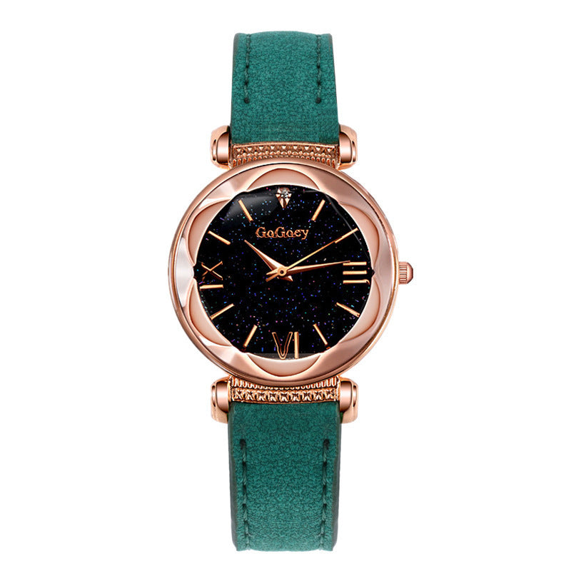 ✨Montre Femme Élégante Quartz – Cadran Étoilé Noir & Or Rose✨