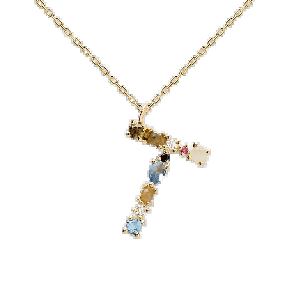 ✨ Collier Lettre Initiale Femme – Argent 925 Plaqué Or avec Cristaux Colorés