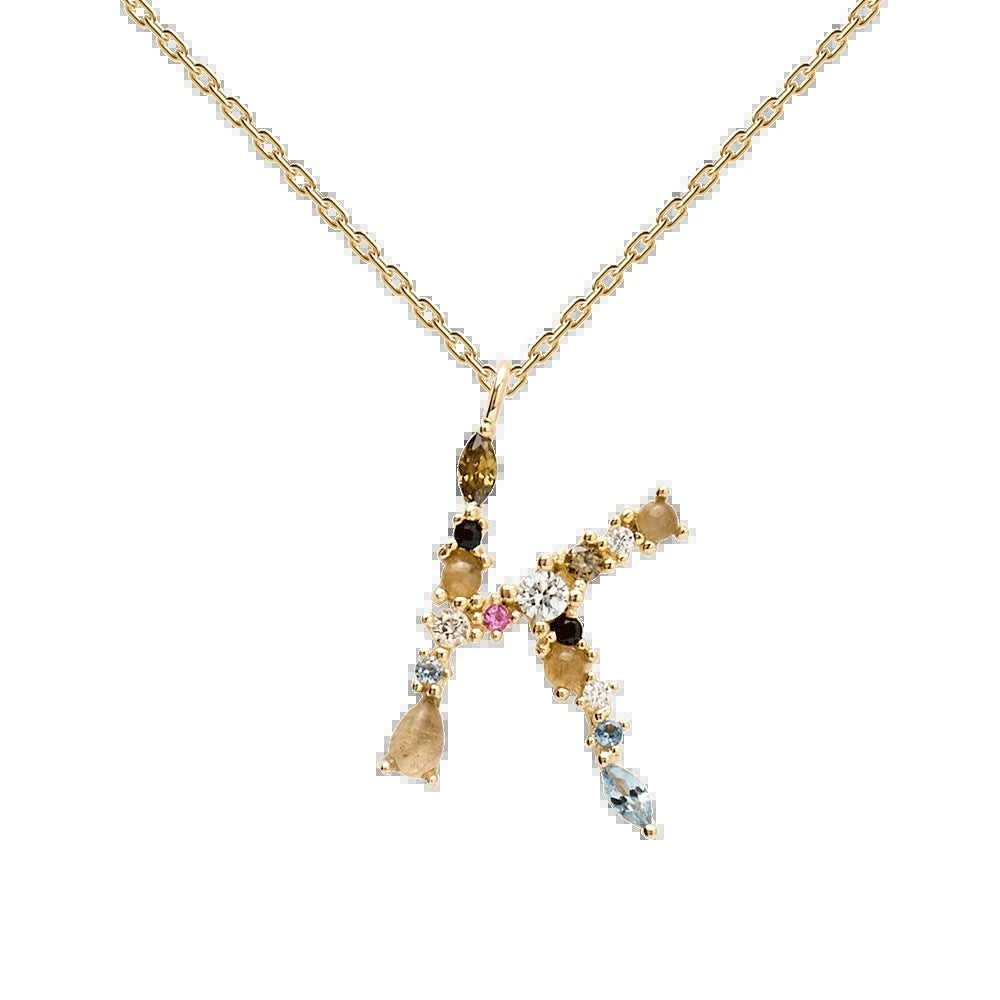 ✨ Collier Lettre Initiale Femme – Argent 925 Plaqué Or avec Cristaux Colorés