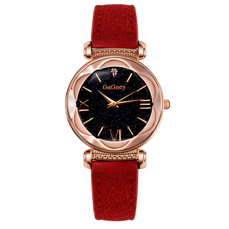 ✨Montre Femme Élégante Quartz – Cadran Étoilé Noir & Or Rose✨