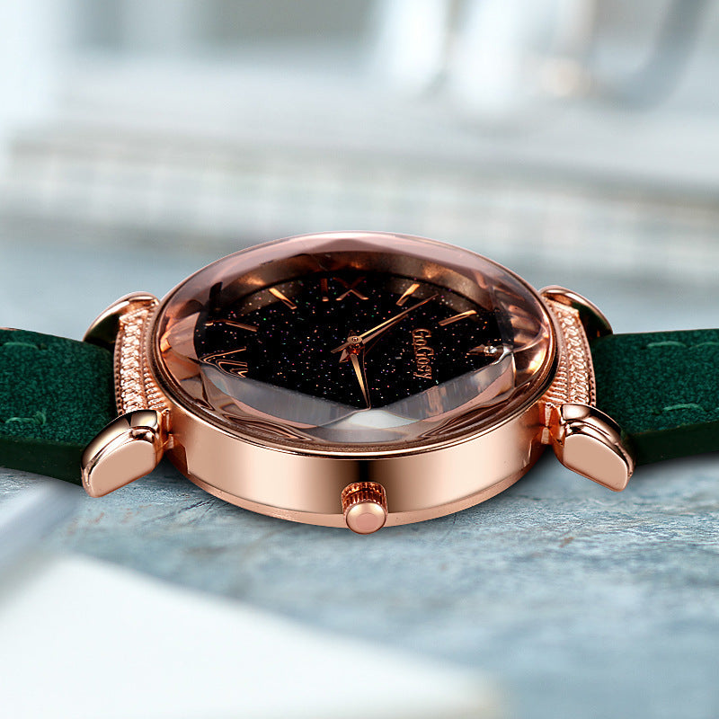 ✨Montre Femme Élégante Quartz – Cadran Étoilé Noir & Or Rose✨