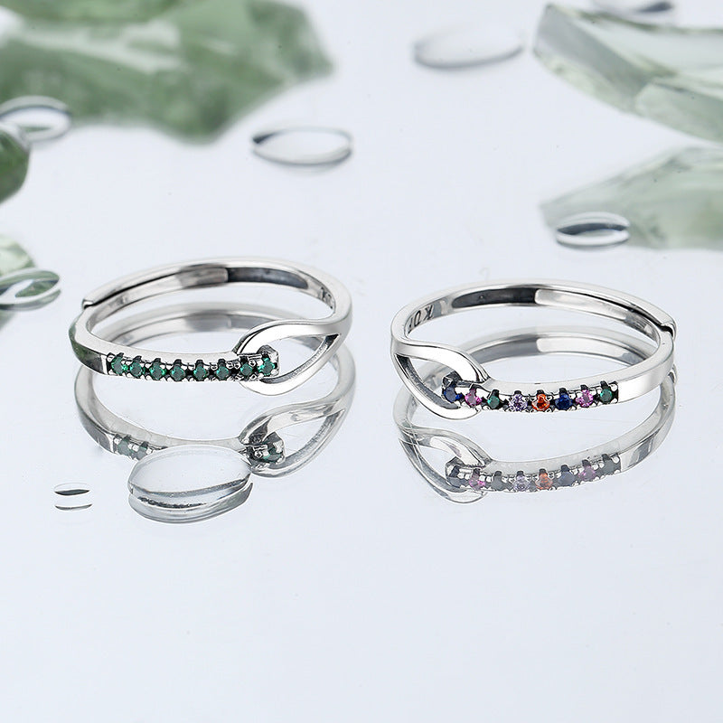 ✨Bague en argent 925 ajustable – Design cœur irrégulier & pierres multicolores ✨