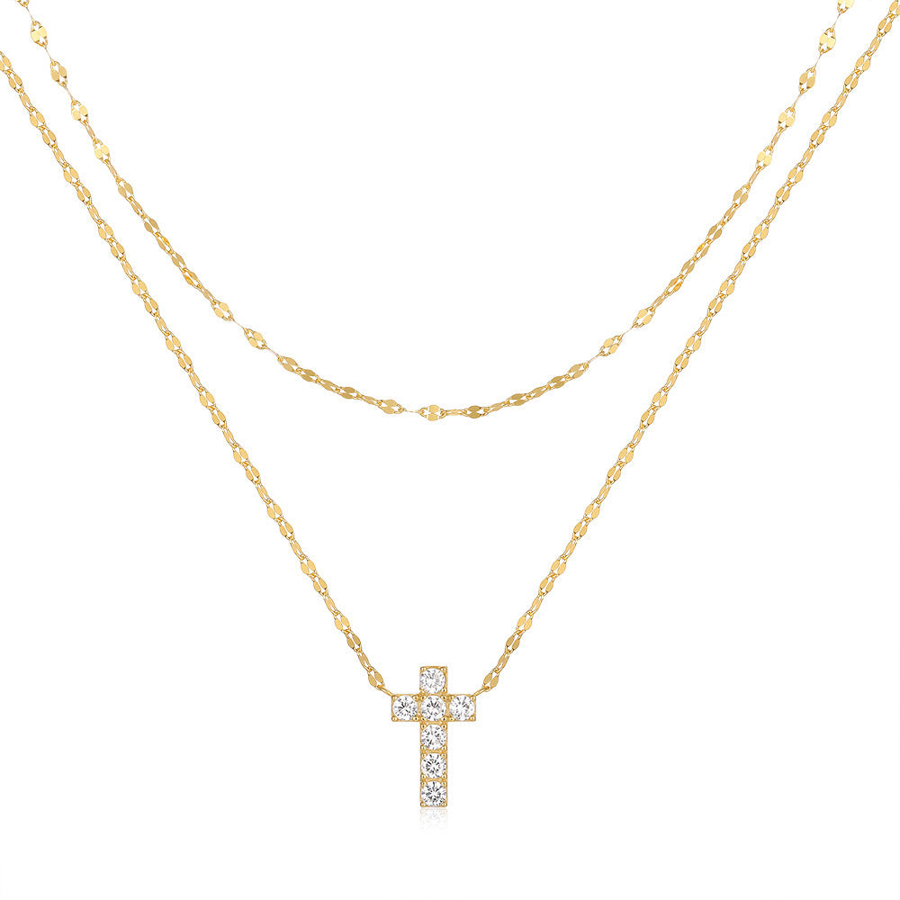 ✨Collier double rang croix diamantée en argent S925✨