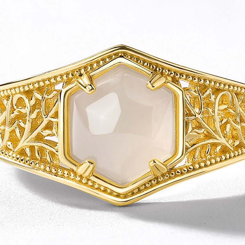 ✨💍 Bague Hexagone Rétro en Jade et Or✨