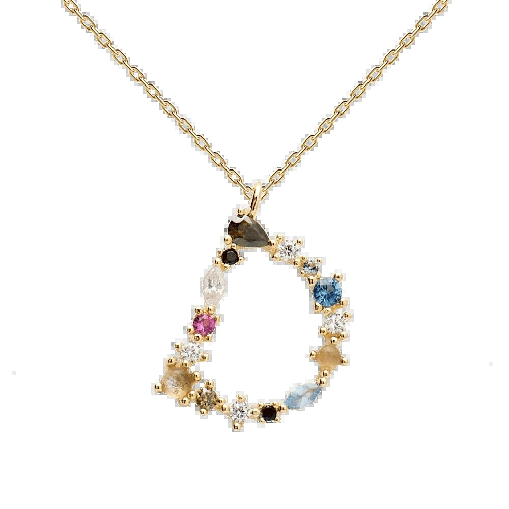 ✨ Collier Lettre Initiale Femme – Argent 925 Plaqué Or avec Cristaux Colorés