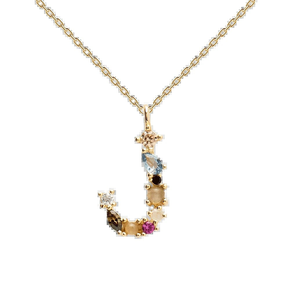 ✨ Collier Lettre Initiale Femme – Argent 925 Plaqué Or avec Cristaux Colorés