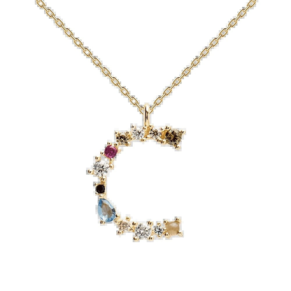 ✨ Collier Lettre Initiale Femme – Argent 925 Plaqué Or avec Cristaux Colorés