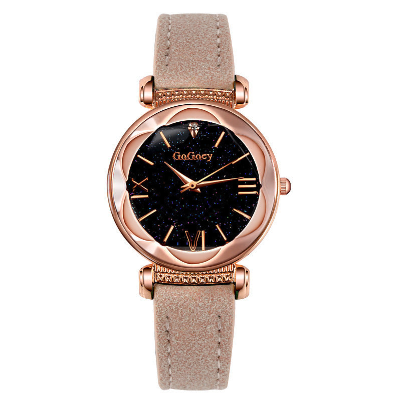 ✨Montre Femme Élégante Quartz – Cadran Étoilé Noir & Or Rose✨