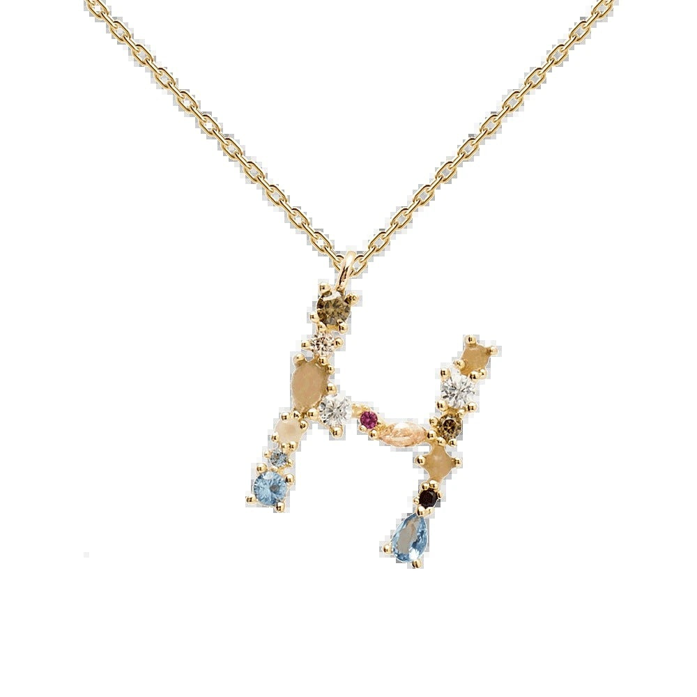 ✨ Collier Lettre Initiale Femme – Argent 925 Plaqué Or avec Cristaux Colorés