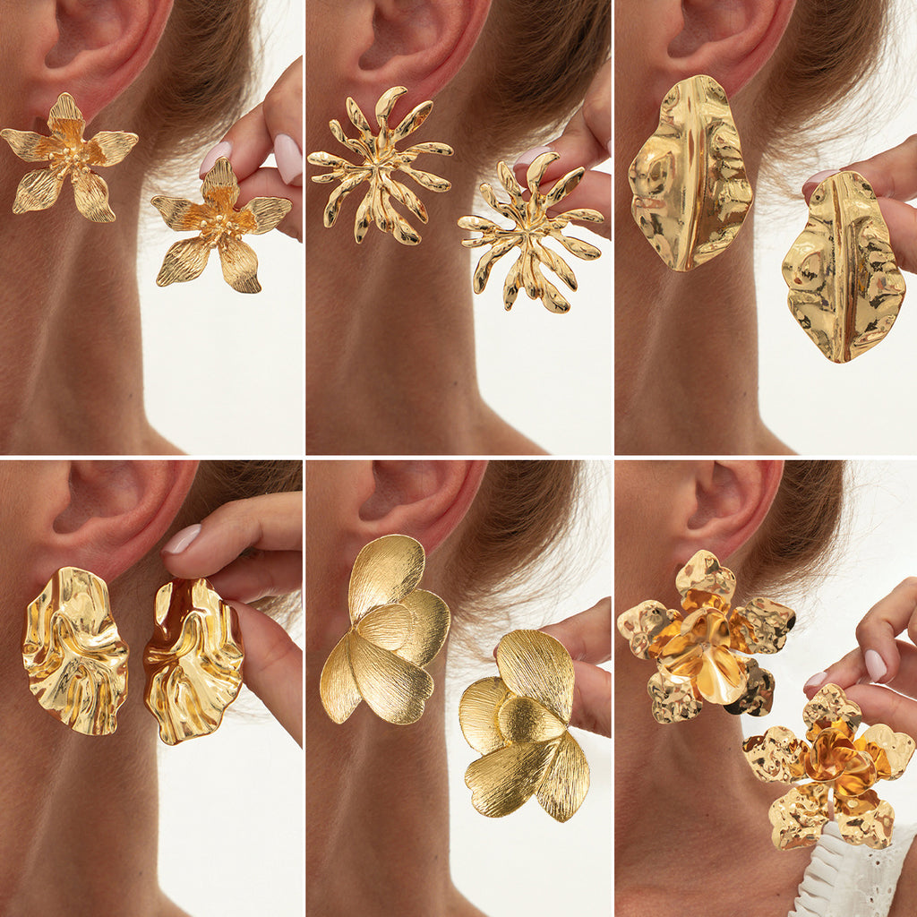 ✨ Boucles d’Oreilles Métal Liquide Fleur Plissée – Élégantes & Tendance ✨