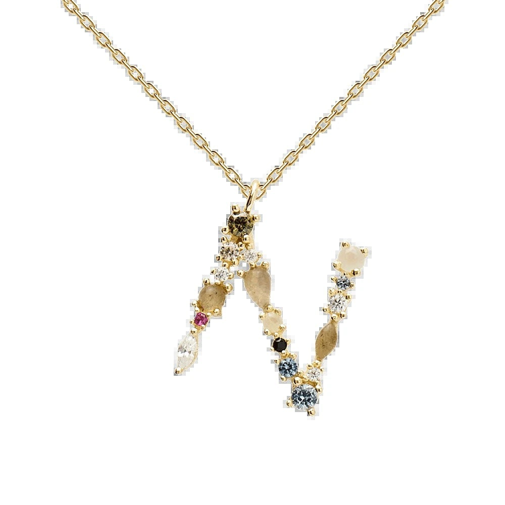 ✨ Collier Lettre Initiale Femme – Argent 925 Plaqué Or avec Cristaux Colorés