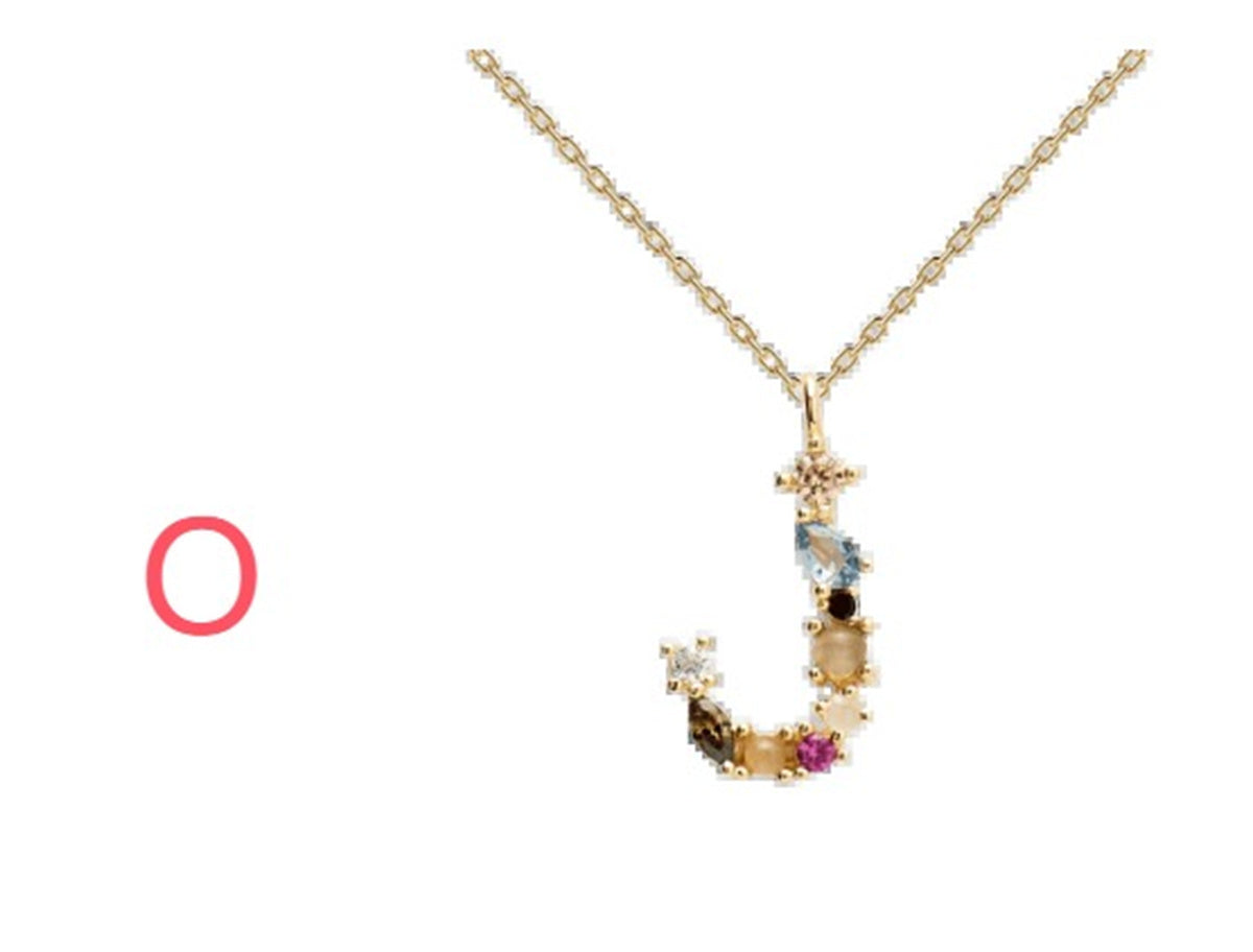 ✨ Collier Lettre Initiale Femme – Argent 925 Plaqué Or avec Cristaux Colorés