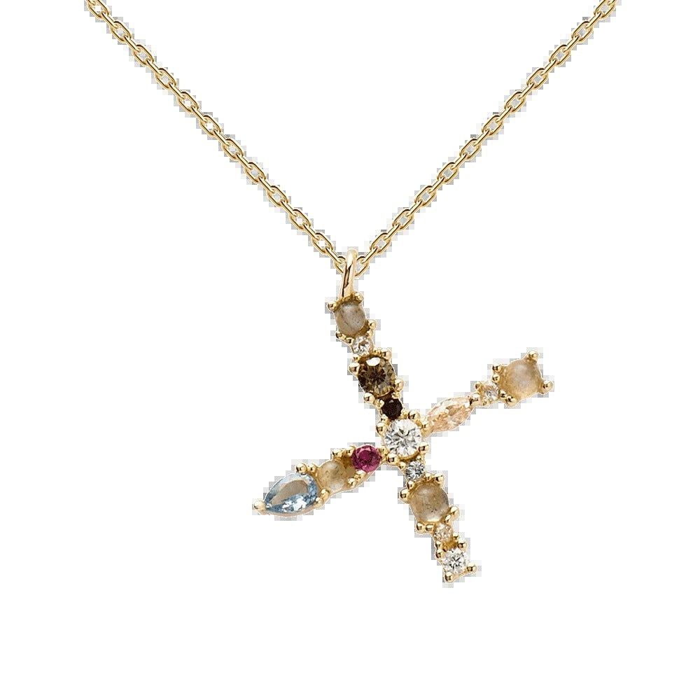 ✨ Collier Lettre Initiale Femme – Argent 925 Plaqué Or avec Cristaux Colorés