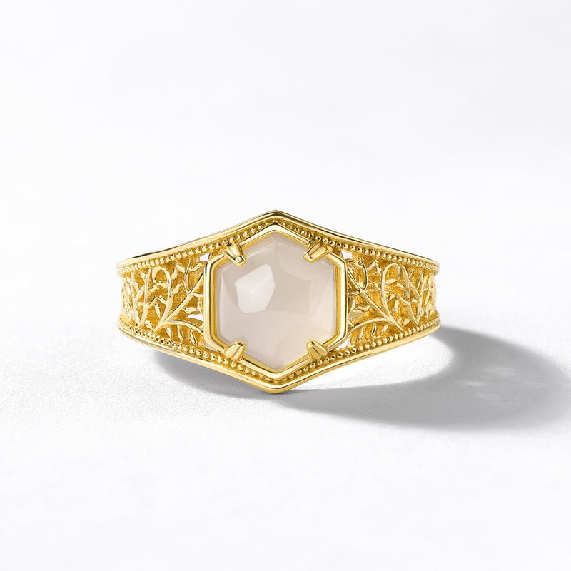 ✨💍 Bague Hexagone Rétro en Jade et Or✨
