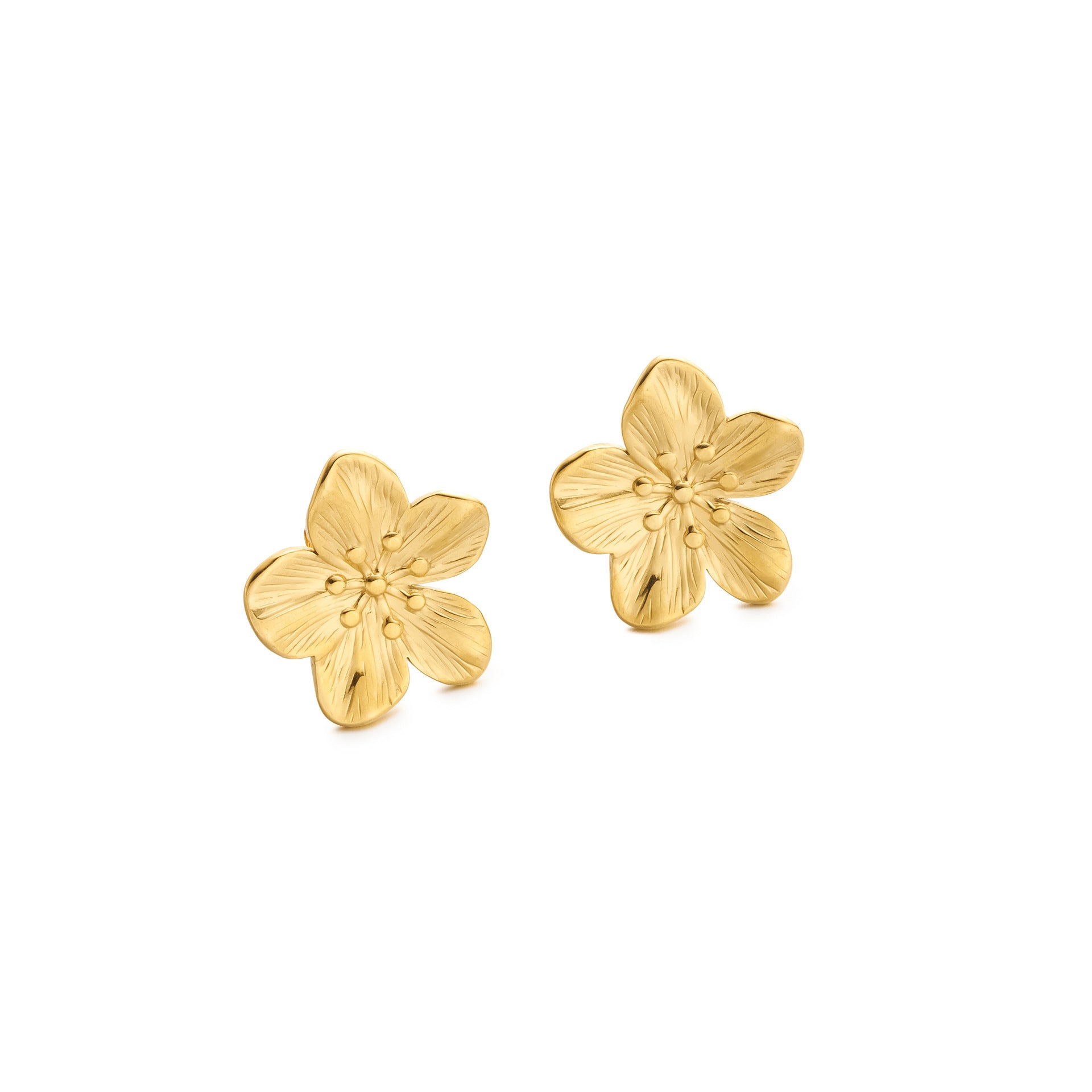 ✨Boucles d’oreilles fleur acier titane doré – élégance intemporelle✨