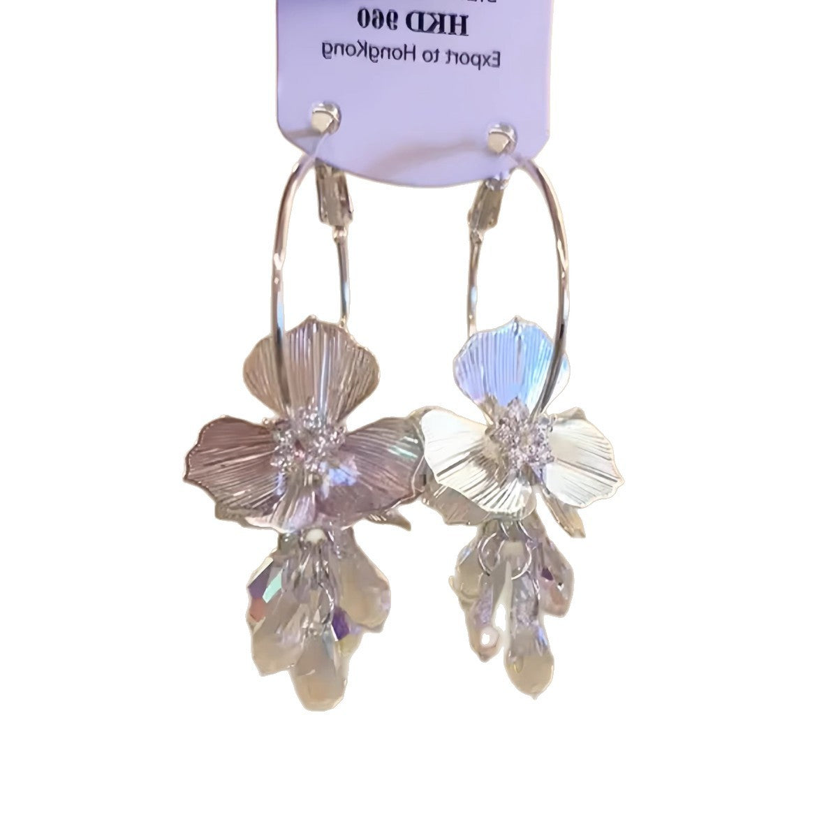 ✨ Boucles d’Oreilles Fleur Dorée & Goutte Cristal – Élégance Lumineuse