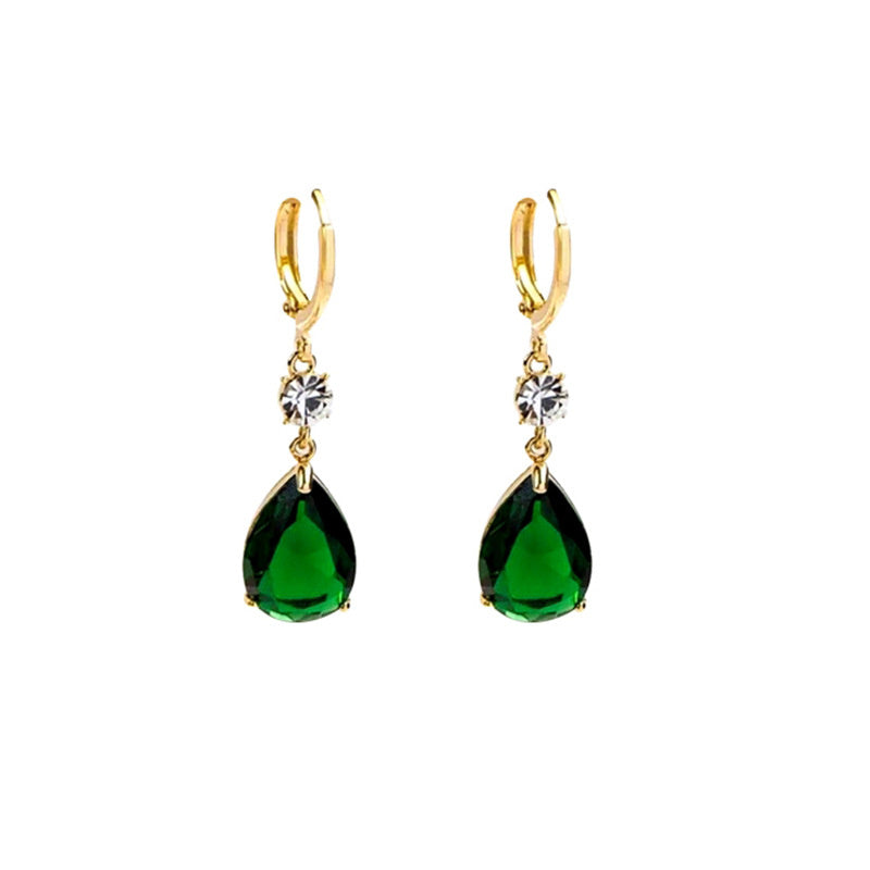 ✨ Boucles d’Oreilles Goutte Émeraude Élégance – Alliage Doré