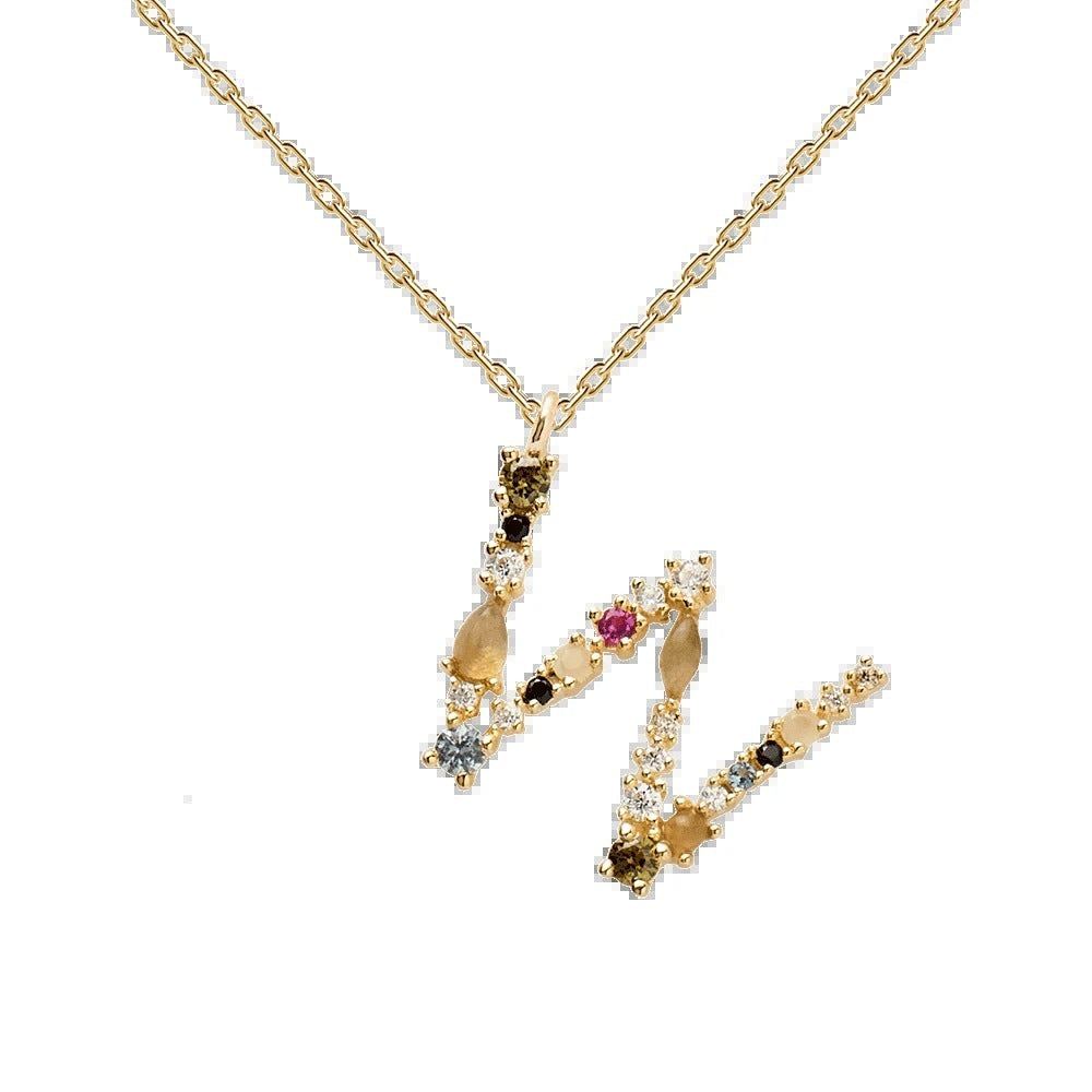 ✨ Collier Lettre Initiale Femme – Argent 925 Plaqué Or avec Cristaux Colorés