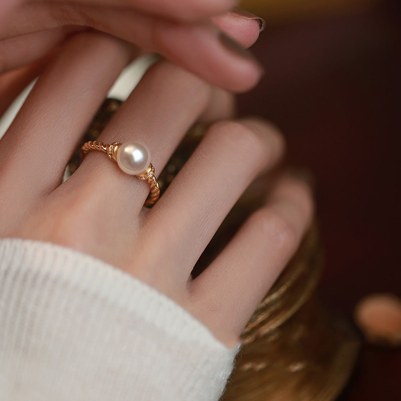 ✨ Bague Élégance Perle Antique – Style Torsadé Chic ✨