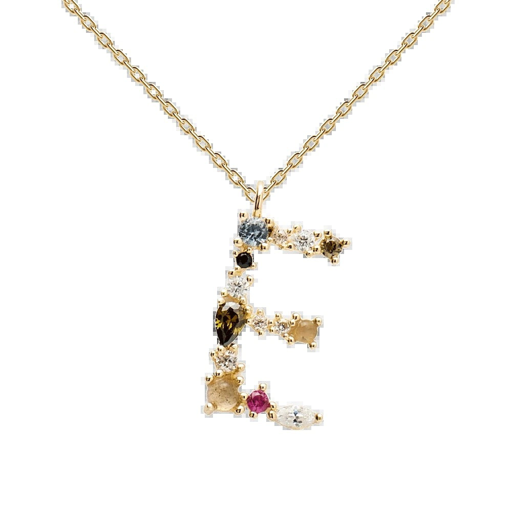 ✨ Collier Lettre Initiale Femme – Argent 925 Plaqué Or avec Cristaux Colorés