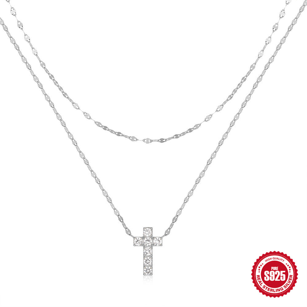 ✨Collier double rang croix diamantée en argent S925✨