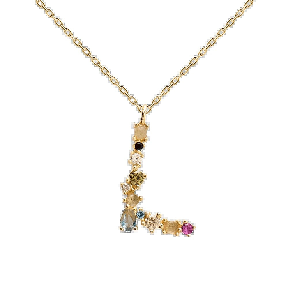 ✨ Collier Lettre Initiale Femme – Argent 925 Plaqué Or avec Cristaux Colorés