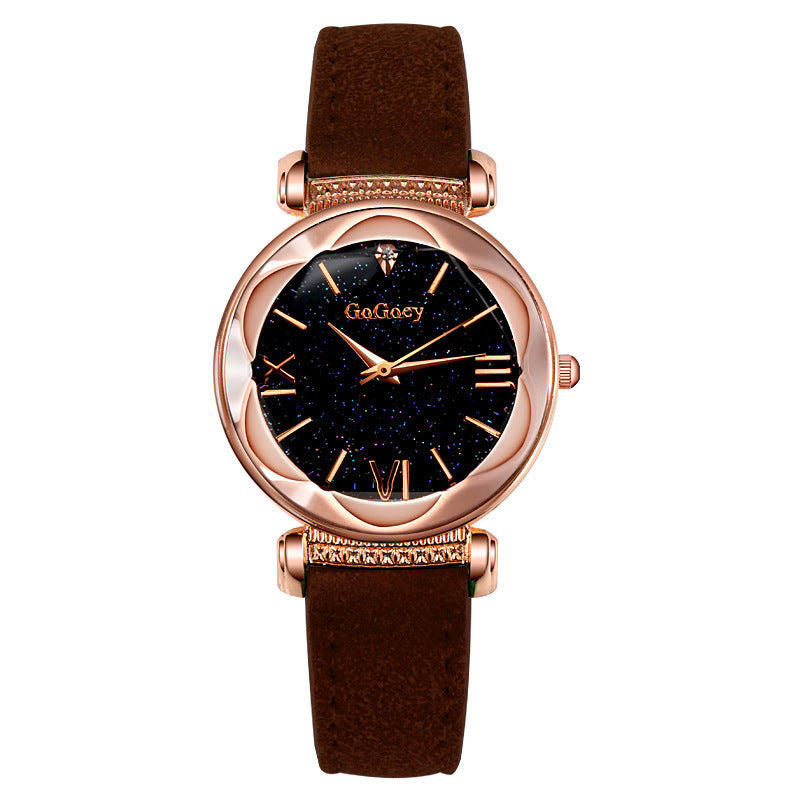 ✨Montre Femme Élégante Quartz – Cadran Étoilé Noir & Or Rose✨