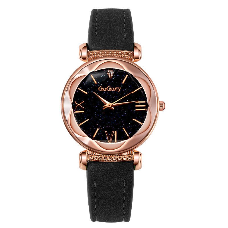 ✨Montre Femme Élégante Quartz – Cadran Étoilé Noir & Or Rose✨