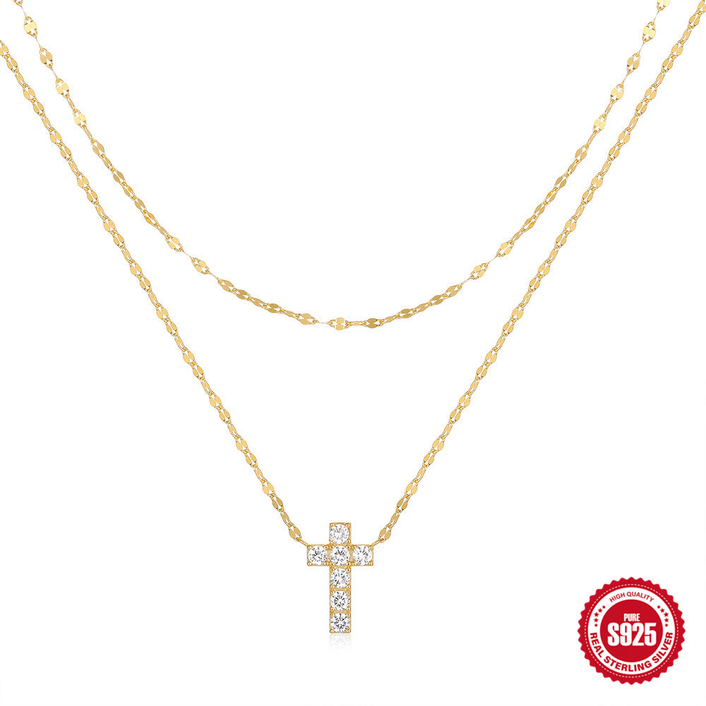 ✨Collier double rang croix diamantée en argent S925✨