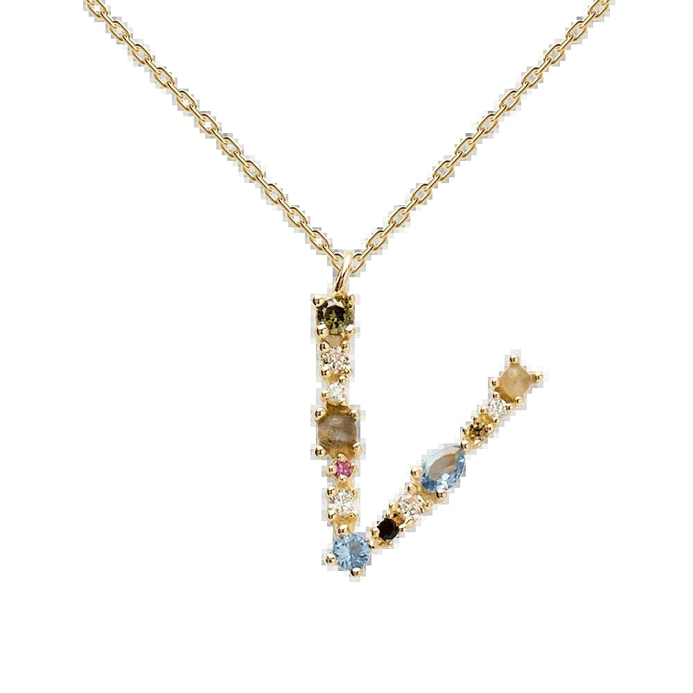 ✨ Collier Lettre Initiale Femme – Argent 925 Plaqué Or avec Cristaux Colorés