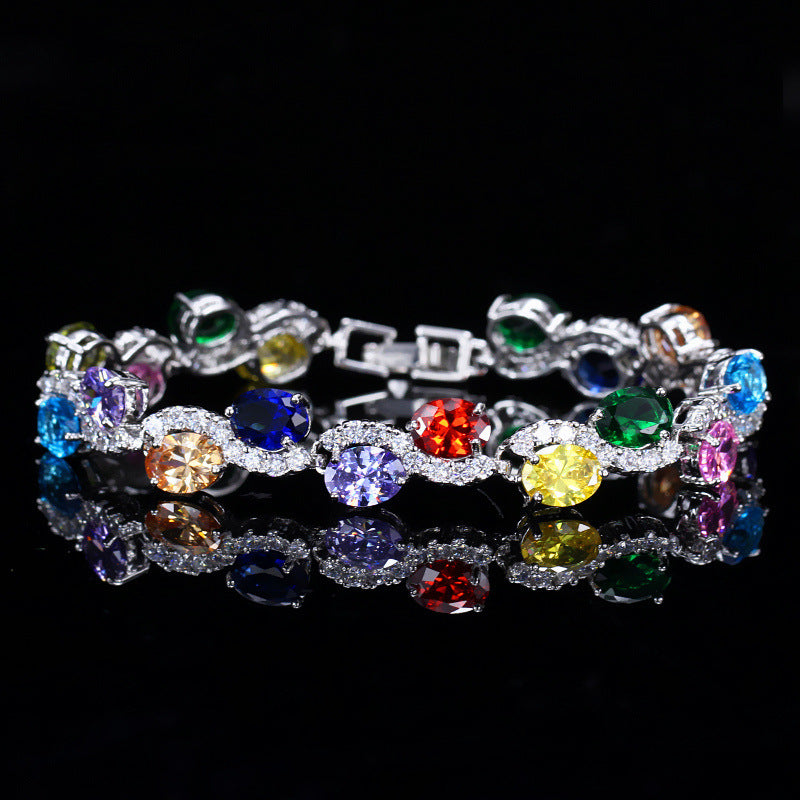 ✨ Bracelet zircon plaqué or blanc 18K – Élégance & éclat coloré ✨