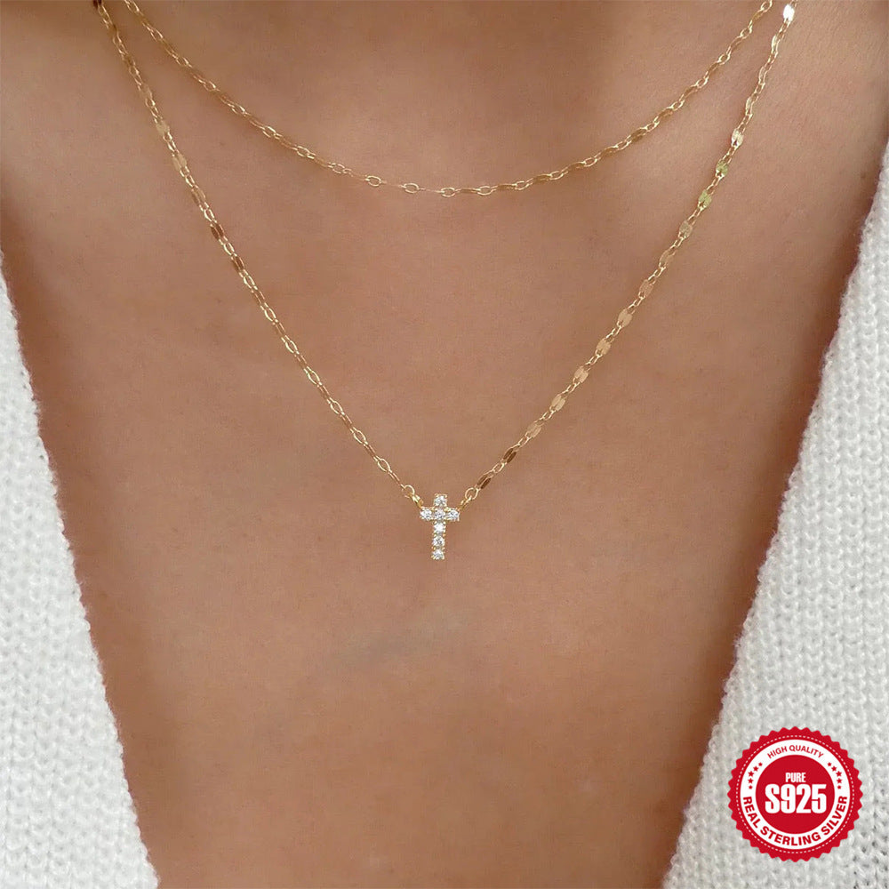 ✨Collier double rang croix diamantée en argent S925✨