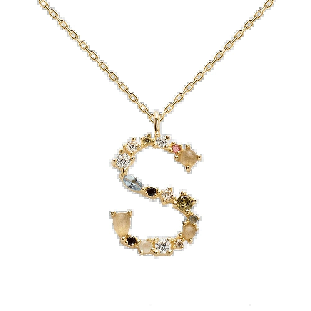 ✨ Collier Lettre Initiale Femme – Argent 925 Plaqué Or avec Cristaux Colorés