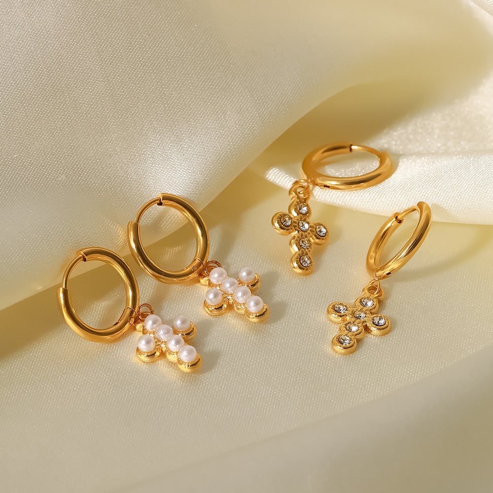✨Boucles d’Oreilles Croix Pendantes en Acier Inoxydable 18K Or – Style Minimaliste & Tendance✨