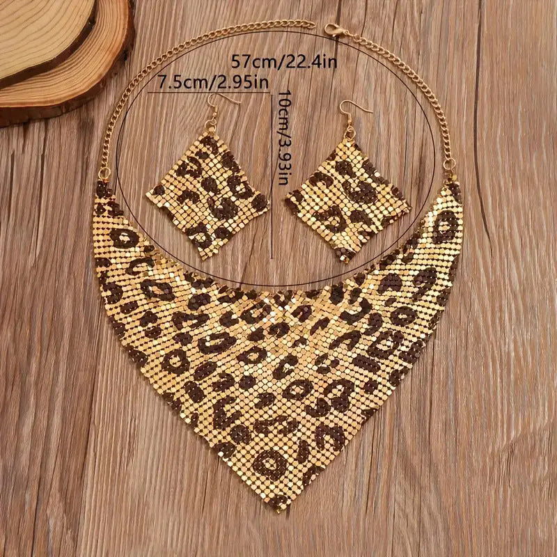 ✨Parure Léopard Chic – Collier foulard en soie et boucles d’oreilles assorties✨