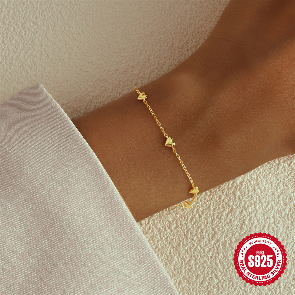 ✨Bracelet Minimaliste en Argent S925 Plaqué Or – Double Cœur Élégant✨