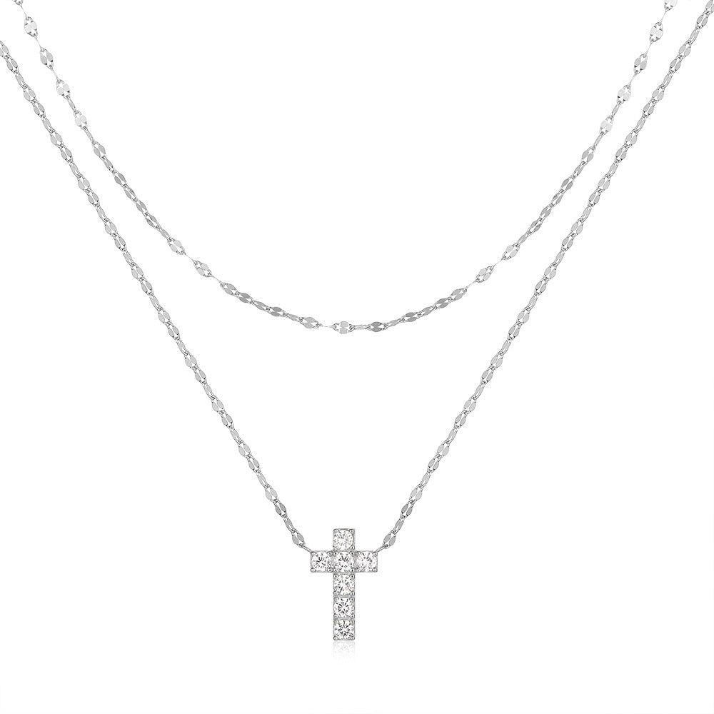 ✨Collier double rang croix diamantée en argent S925✨