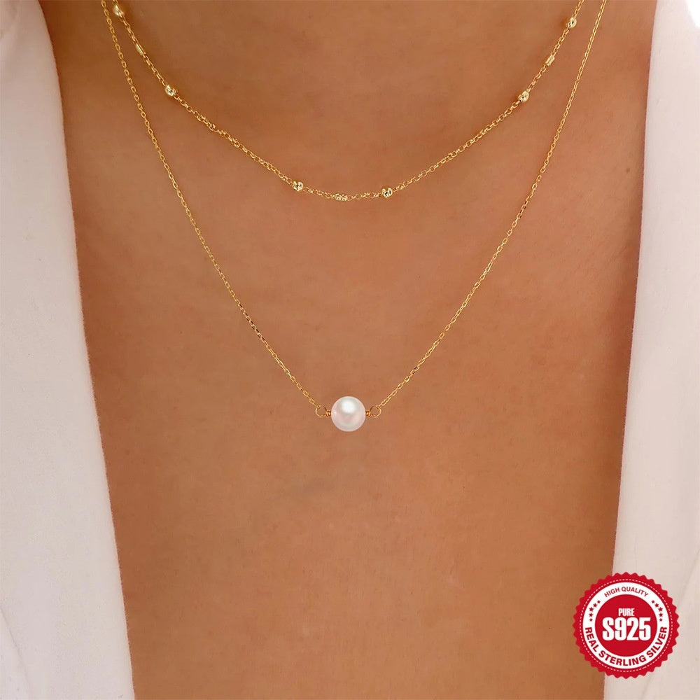 ✨Collier Double Couches en Argent S925 avec Perle Élégante – Style Luxe Abordable✨