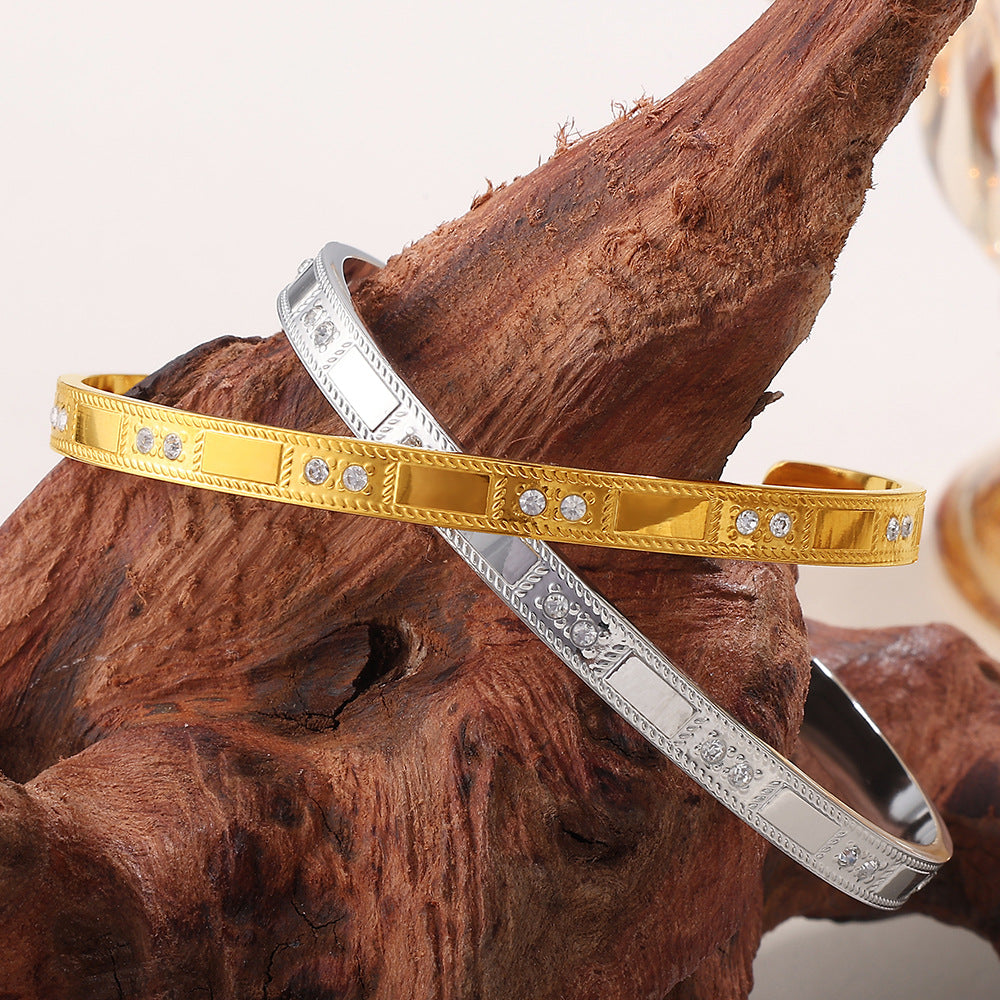 ✨ Bracelet Chic Ajustable – Acier Inoxydable & Zirconium Étincelant ✨