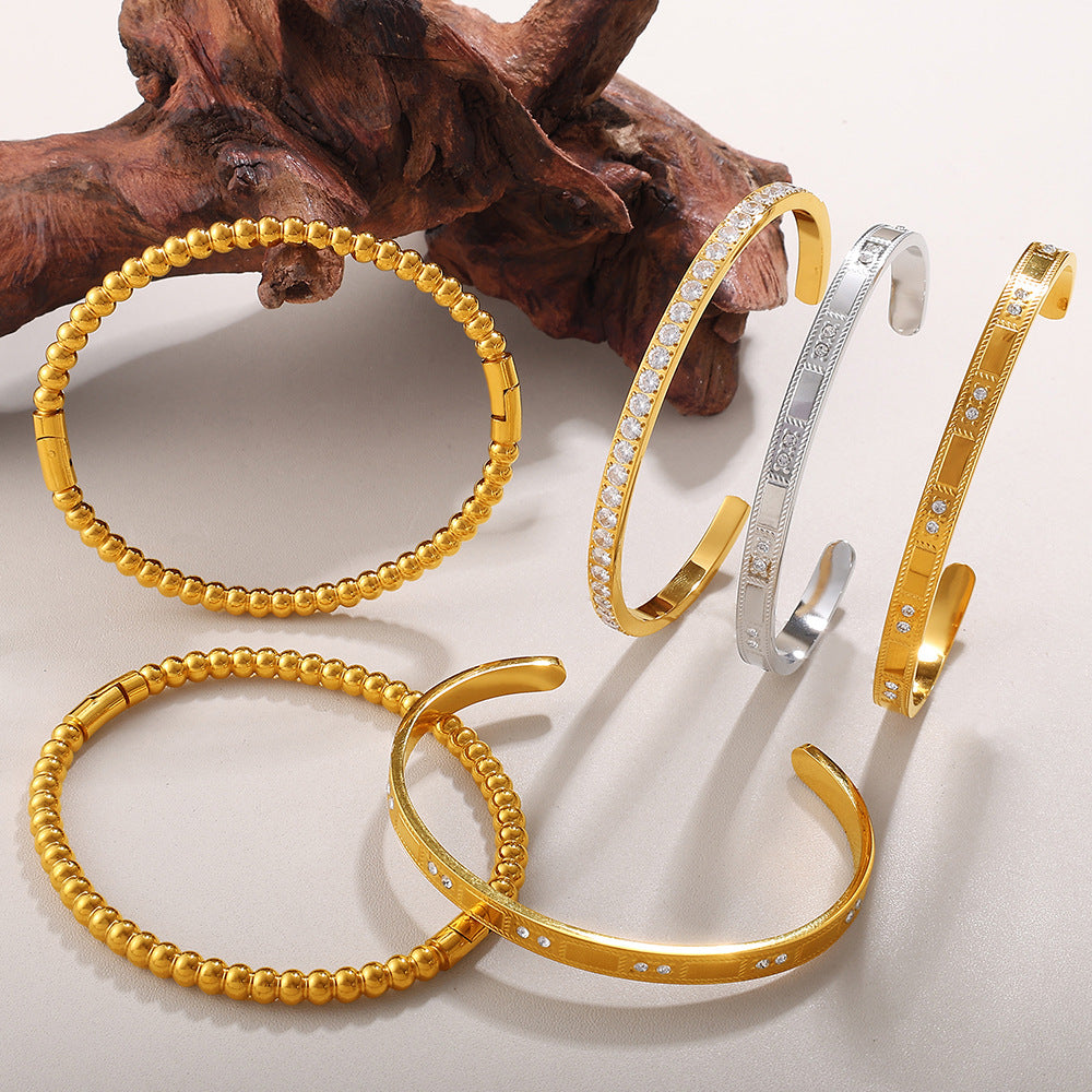 ✨ Bracelet Chic Ajustable – Acier Inoxydable & Zirconium Étincelant ✨