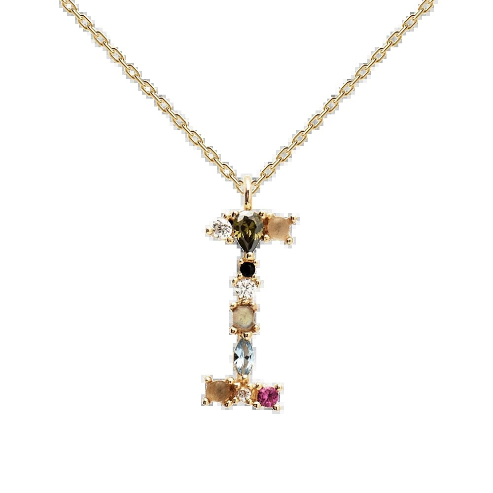 ✨ Collier Lettre Initiale Femme – Argent 925 Plaqué Or avec Cristaux Colorés