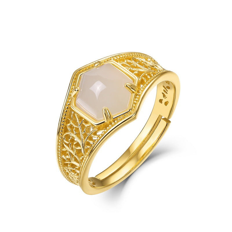 ✨💍 Bague Hexagone Rétro en Jade et Or✨
